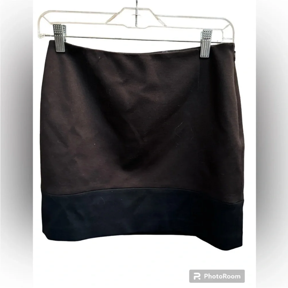 TAHARI ELENA Above the Knee Mini Stretch Lined black brown colorblock mini skirt